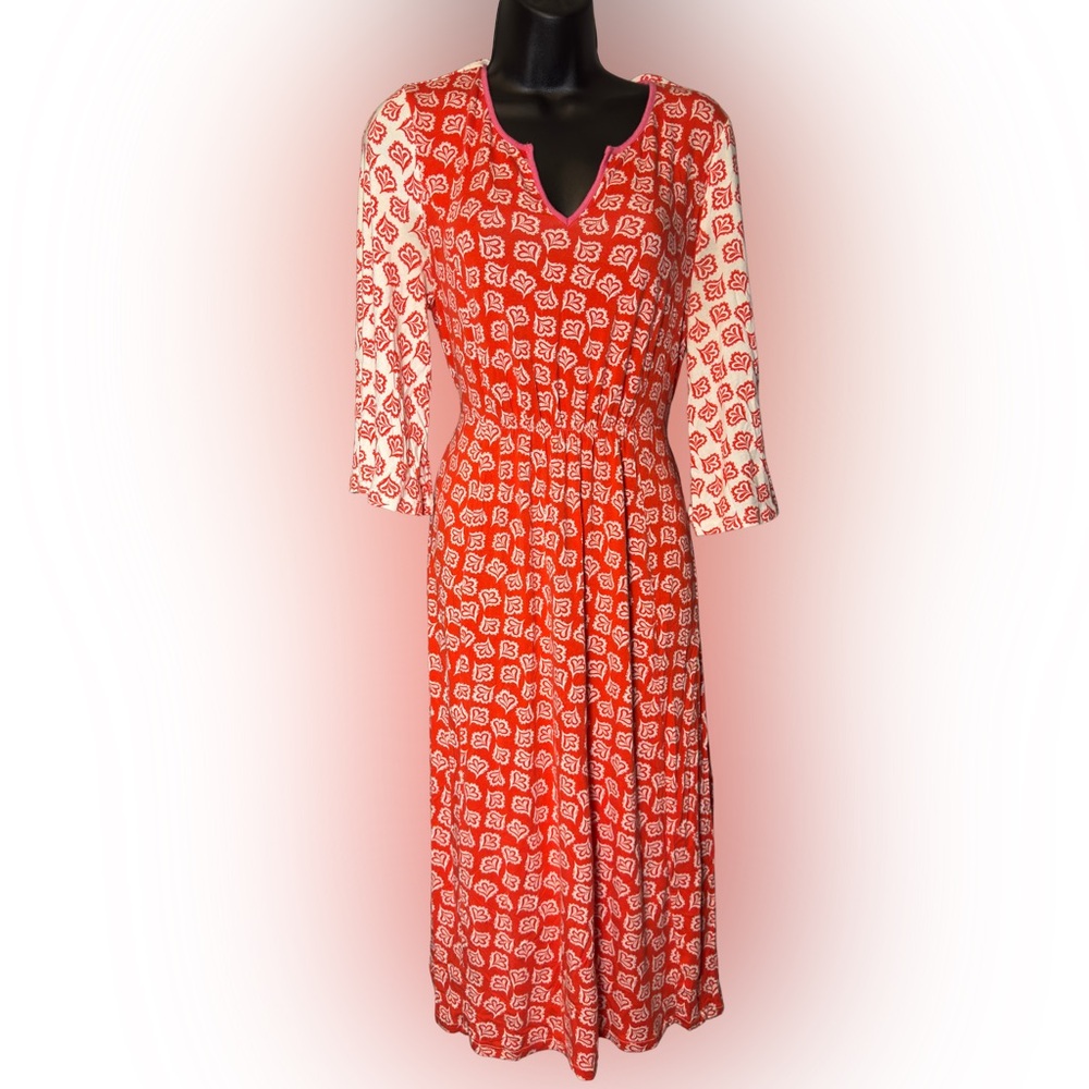 Boden Orange and White Long Sleeve Dress With Pink Accents